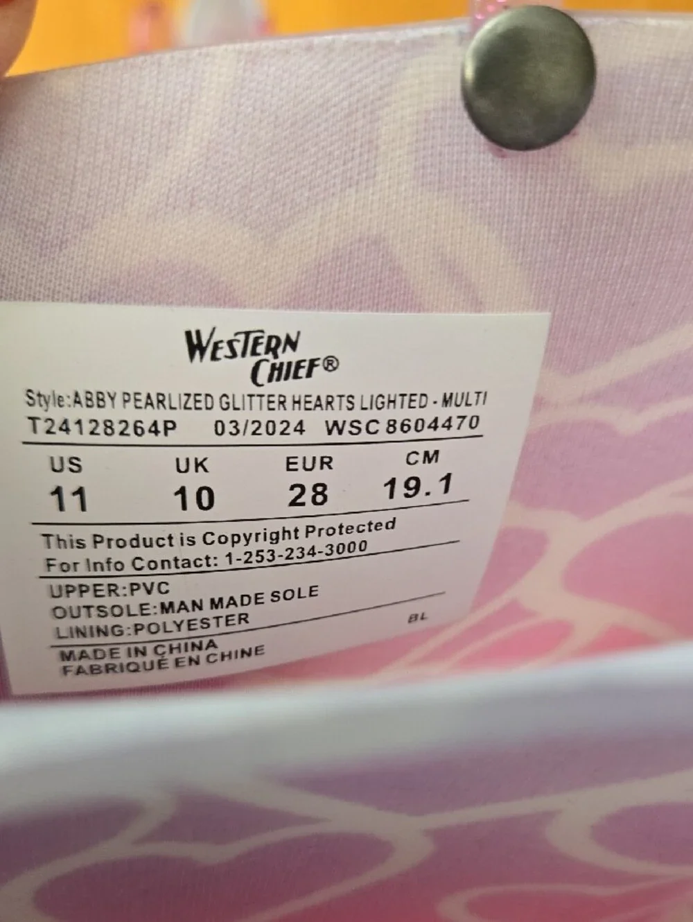 Western Chief Pink and Purple Heart Pattern Kids Rain Boots with Glitter Handles